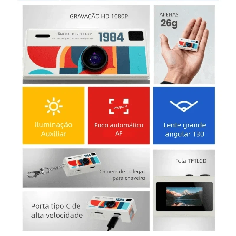 Mini Câmera Vintage 1984 – Chaveiro Retro